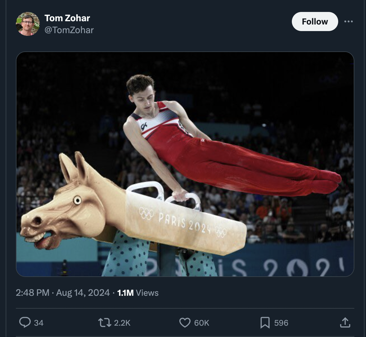 pommel horse guy olympics - Tom Zohar Paris 2024 1.1M Views 34 t 60K iS 2021 R 596